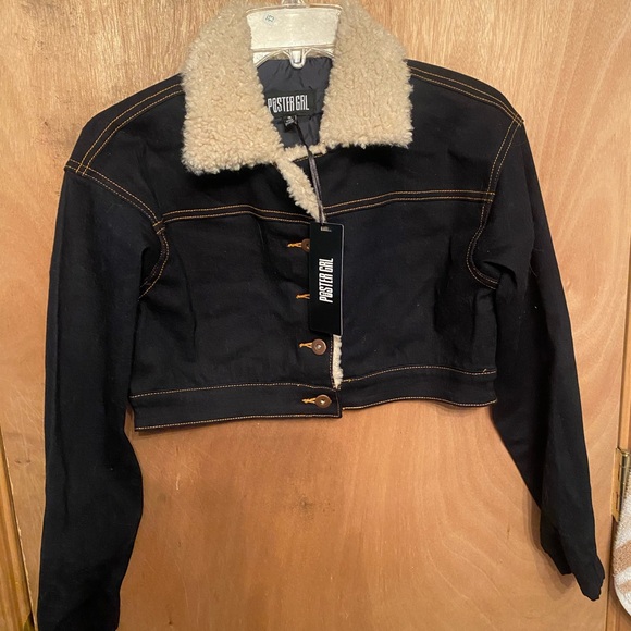 POSTER GIRL Cropped Jacket with Cream shearling Collar - Picture 9 of 15